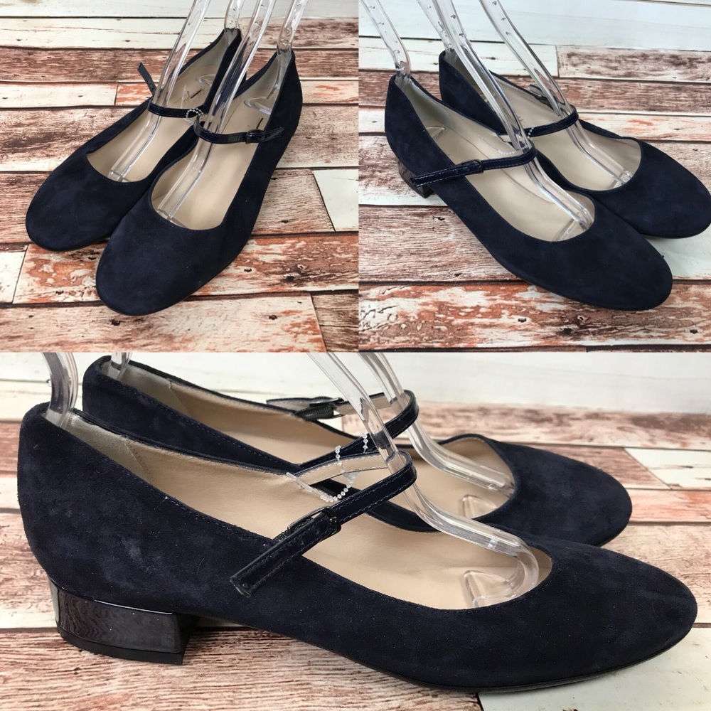 Miss Albright Navy Blue Suede Block Heel Maryjane